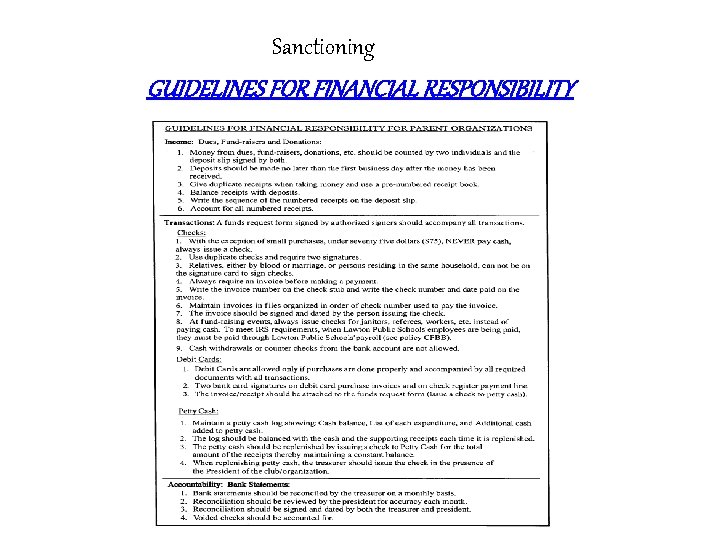 Sanctioning GUIDELINES FOR FINANCIAL RESPONSIBILITY 