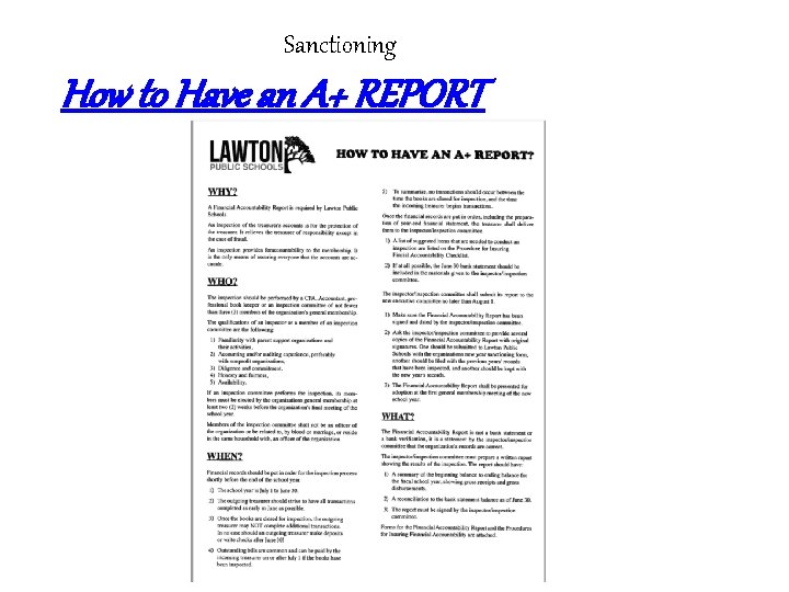 Sanctioning How to Have an A+ REPORT 