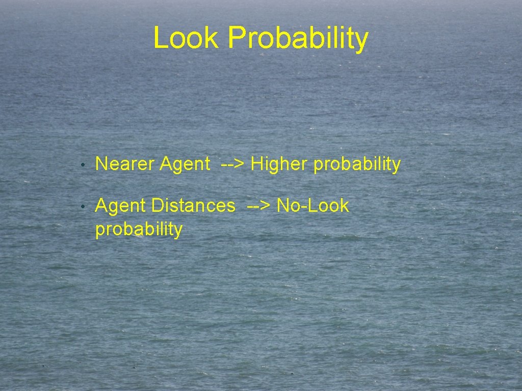 Look Probability • Nearer Agent --> Higher probability • Agent Distances --> No-Look probability