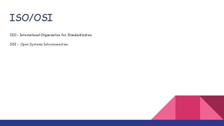 ISO/OSI ISO - International Organization for Standardization OSI - Open Systems Interconnection 