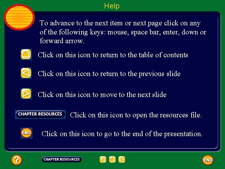 Help To advance to the next item or next page click on any of