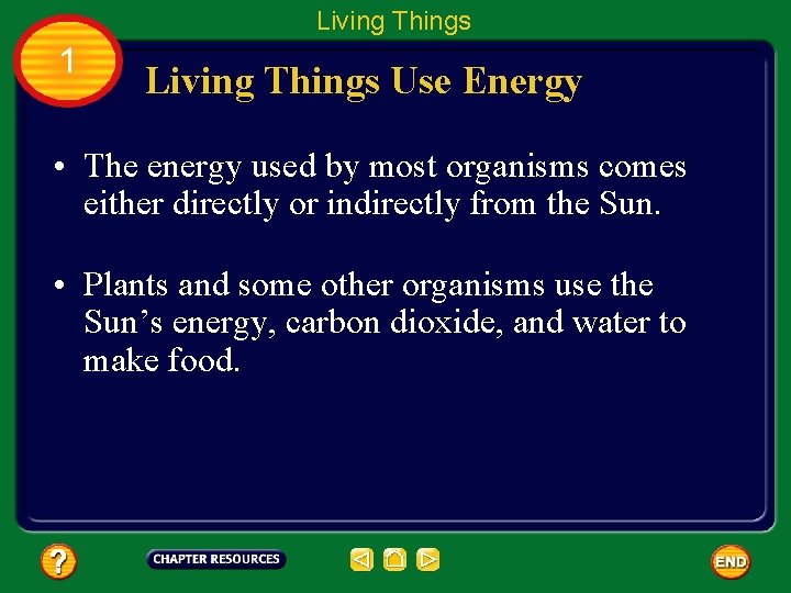 Living Things 1 Living Things Use Energy • The energy used by most organisms