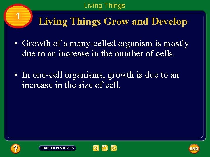 Living Things 1 Living Things Grow and Develop • Growth of a many-celled organism