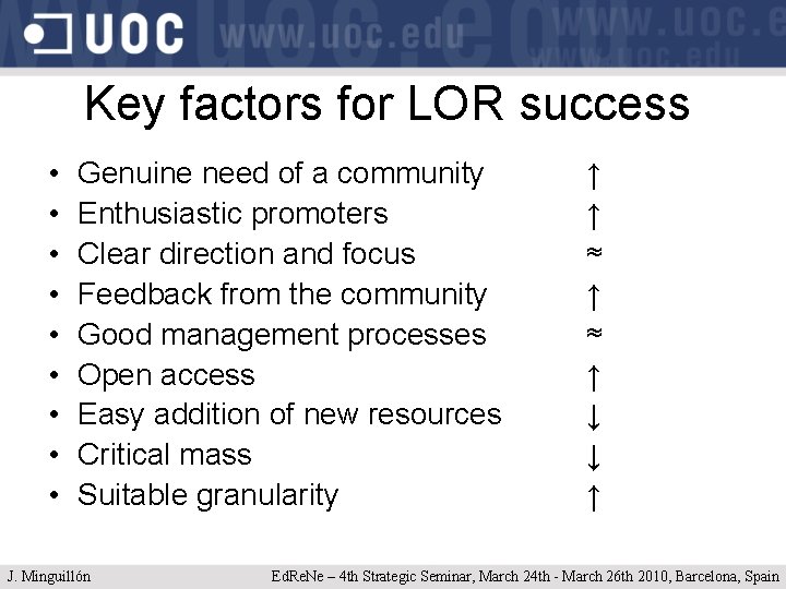 Key factors for LOR success • • • Genuine need of a community Enthusiastic