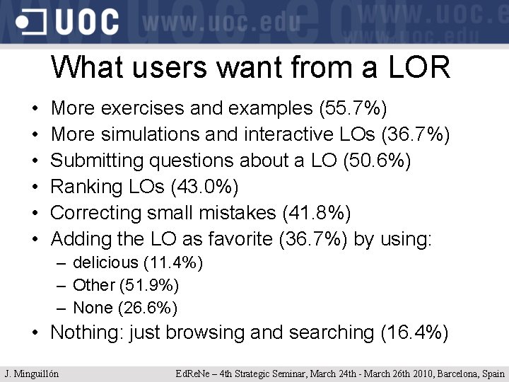 What users want from a LOR • • • More exercises and examples (55.