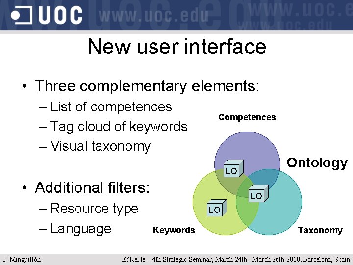 New user interface • Three complementary elements: – List of competences – Tag cloud
