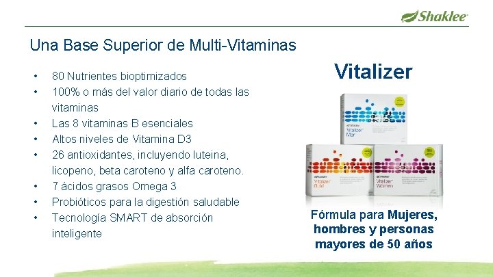 Una Base Superior de Multi-Vitaminas • • 80 Nutrientes bioptimizados 100% o más del
