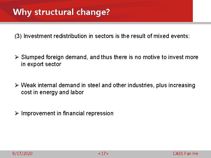 Why structural change? (3) Investment redistribution in sectors is the result of mixed events: