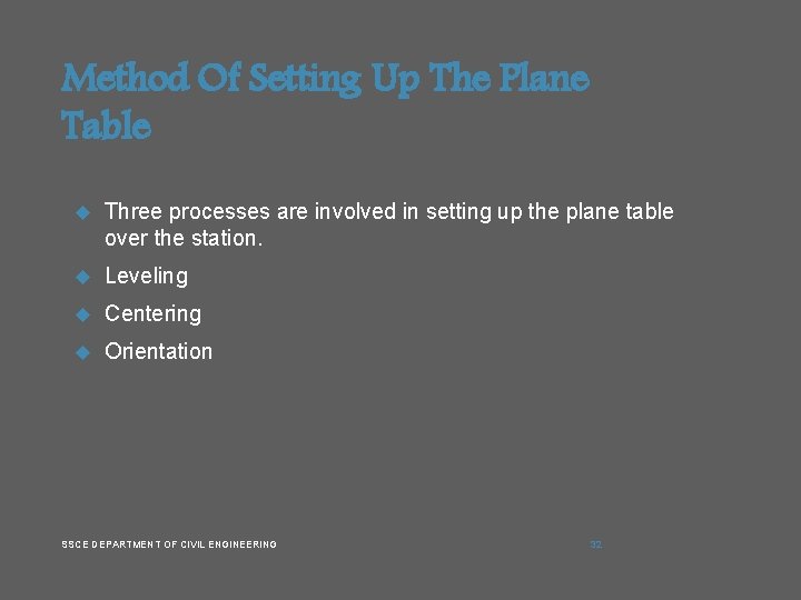 Method Of Setting Up The Plane Table Three processes are involved in setting up
