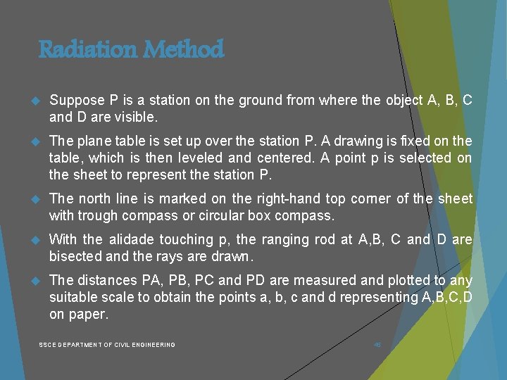 Radiation Method Suppose P is a station on the ground from where the object