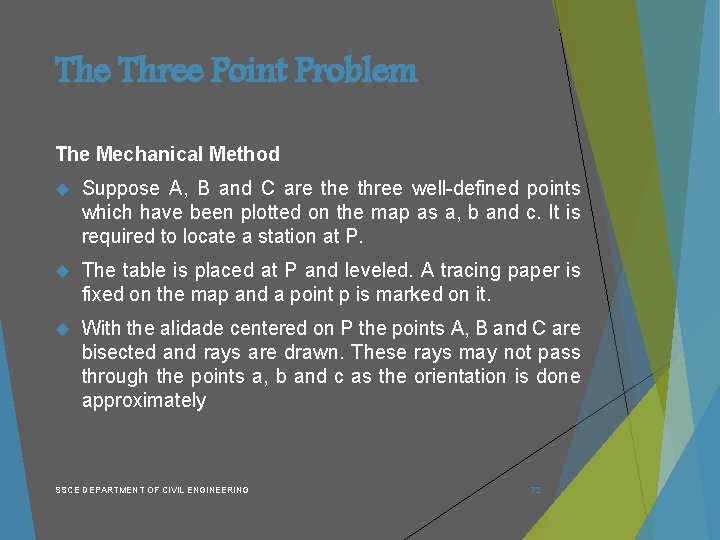 The Three Point Problem The Mechanical Method Suppose A, B and C are three