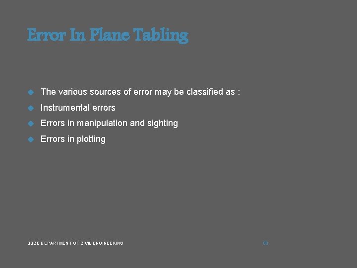 Error In Plane Tabling The various sources of error may be classified as :