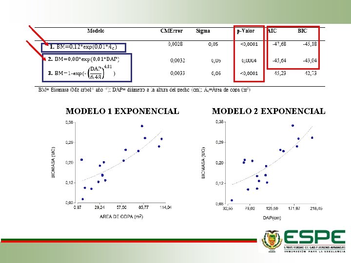 MODELO 1 EXPONENCIAL MODELO 2 EXPONENCIAL 