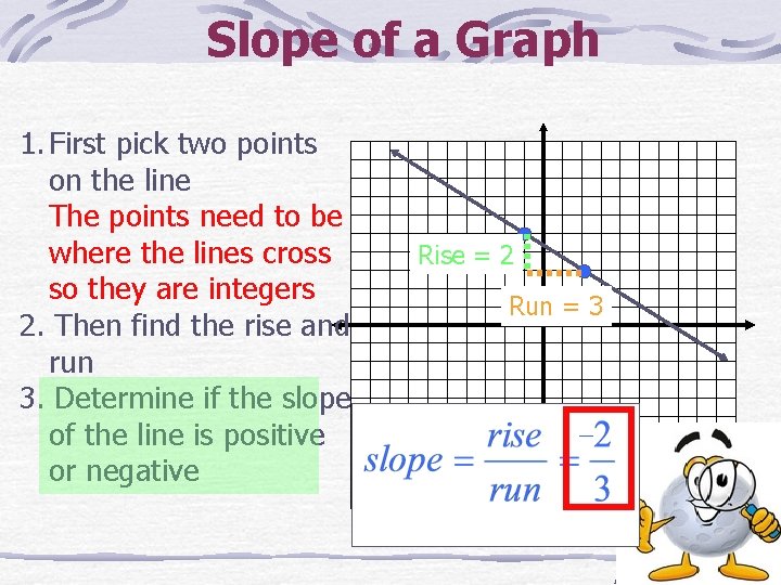 Slope of a Graph 1. First pick two points on the line The points