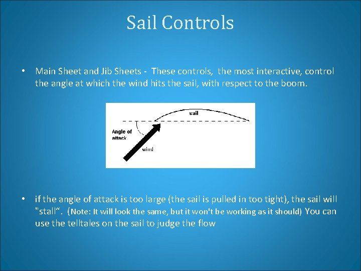 Sail Controls • Main Sheet and Jib Sheets - These controls, the most interactive,