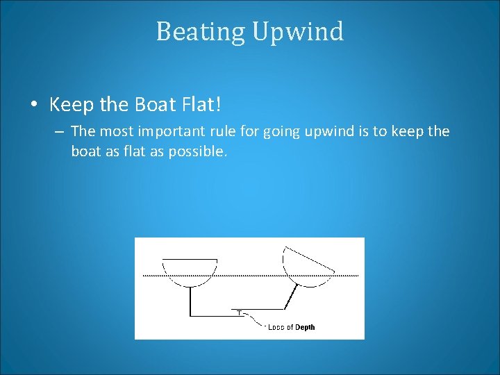 Beating Upwind • Keep the Boat Flat! – The most important rule for going