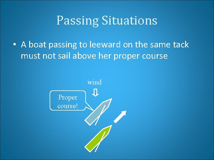 Passing Situations • A boat passing to leeward on the same tack must not