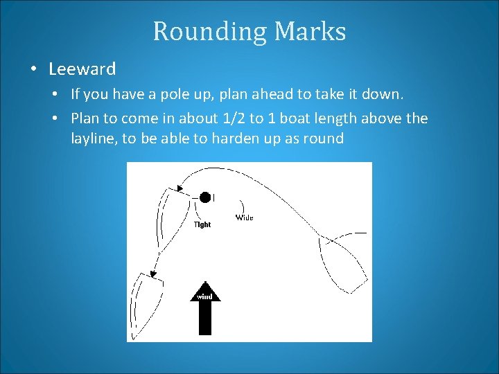 Rounding Marks • Leeward • If you have a pole up, plan ahead to