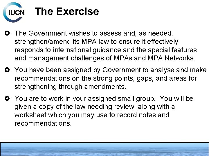 The Exercise The Government wishes to assess and, as needed, strengthen/amend its MPA law