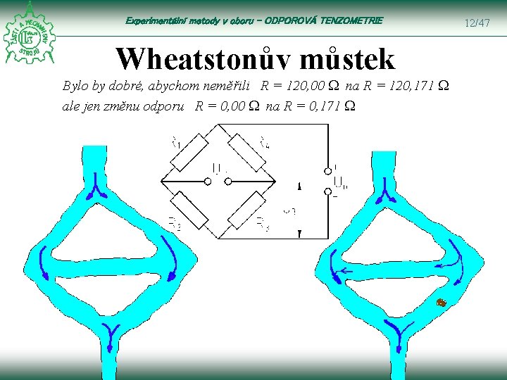 Experimentální metody v oboru – ODPOROVÁ TENZOMETRIE Wheatstonův můstek Bylo by dobré, abychom neměřili