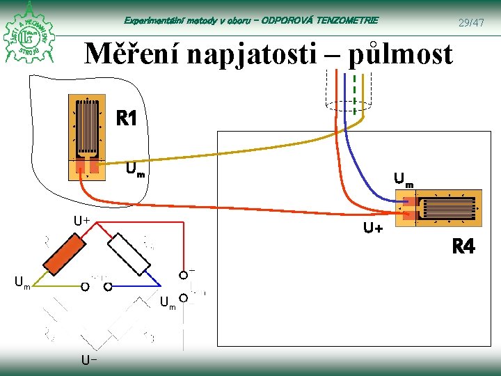 Experimentální metody v oboru – ODPOROVÁ TENZOMETRIE 29/47 Měření napjatosti – půlmost R 1