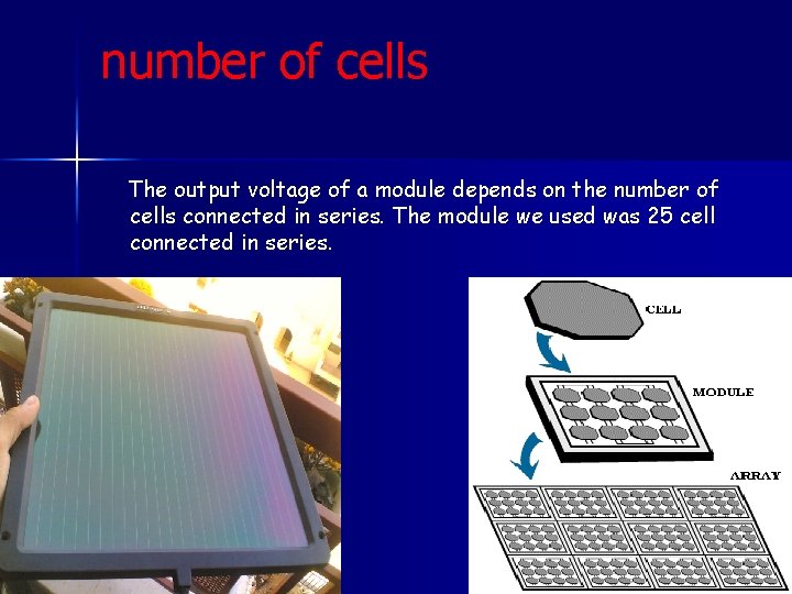 number of cells The output voltage of a module depends on the number of