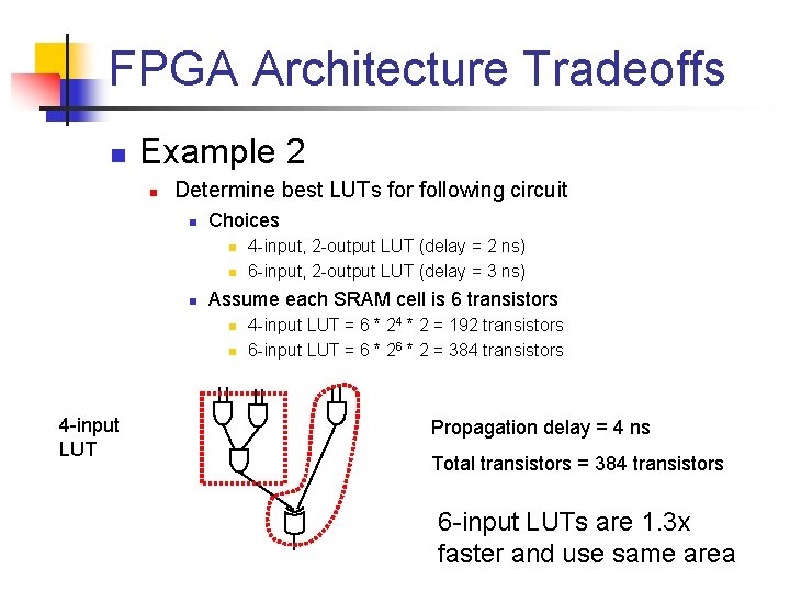 FPGA Architecture Tradeoffs n Example 2 n Determine best LUTs for following circuit n