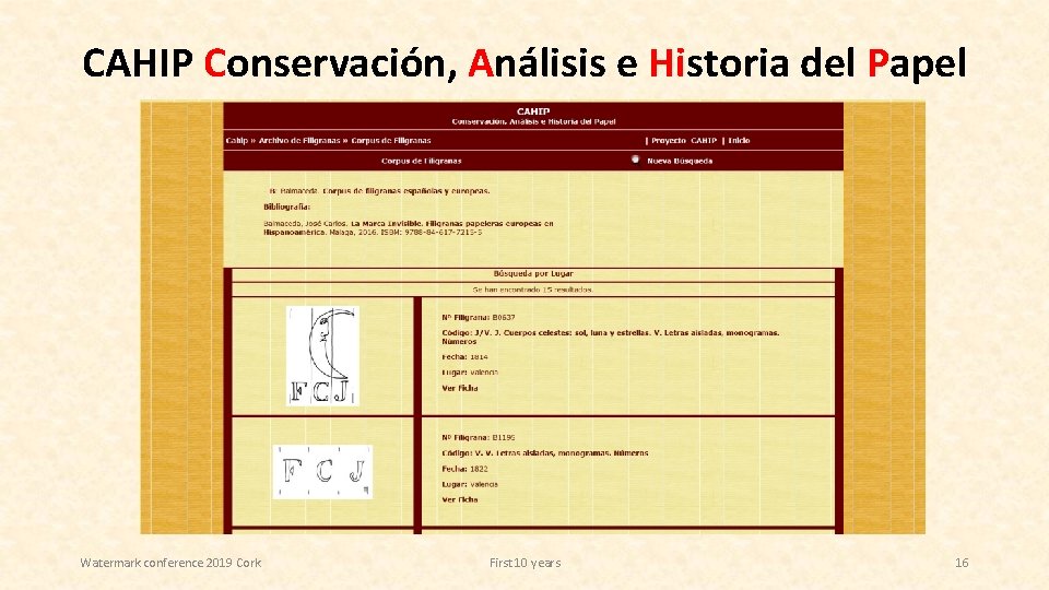 CAHIP Conservación, Análisis e Historia del Papel Watermark conference 2019 Cork First 10 years