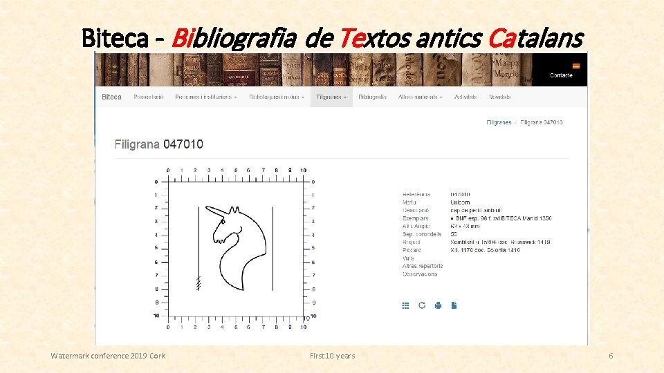 Biteca - Bibliografia de Textos antics Catalans Watermark conference 2019 Cork First 10 years