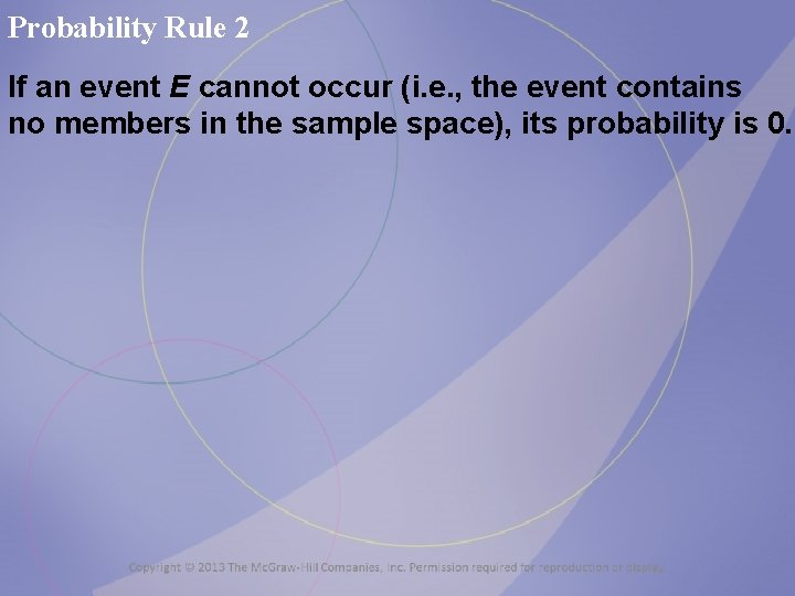 Probability Rule 2 If an event E cannot occur (i. e. , the event