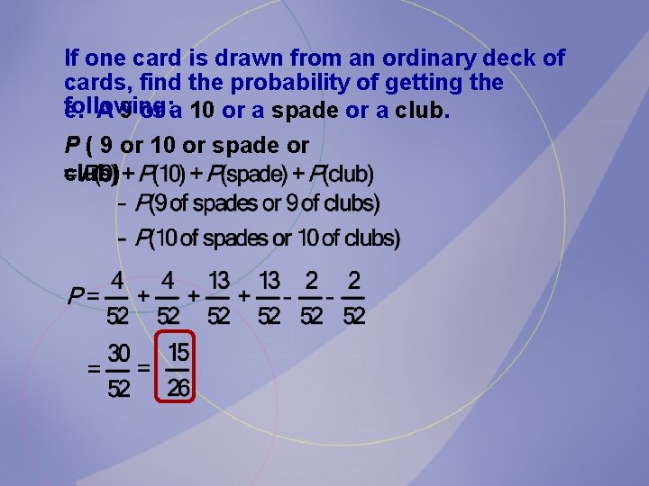 If one card is drawn from an ordinary deck of cards, find the probability