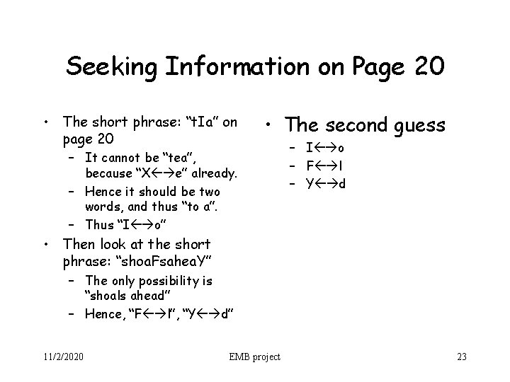 Seeking Information on Page 20 • The short phrase: “t. Ia” on page 20