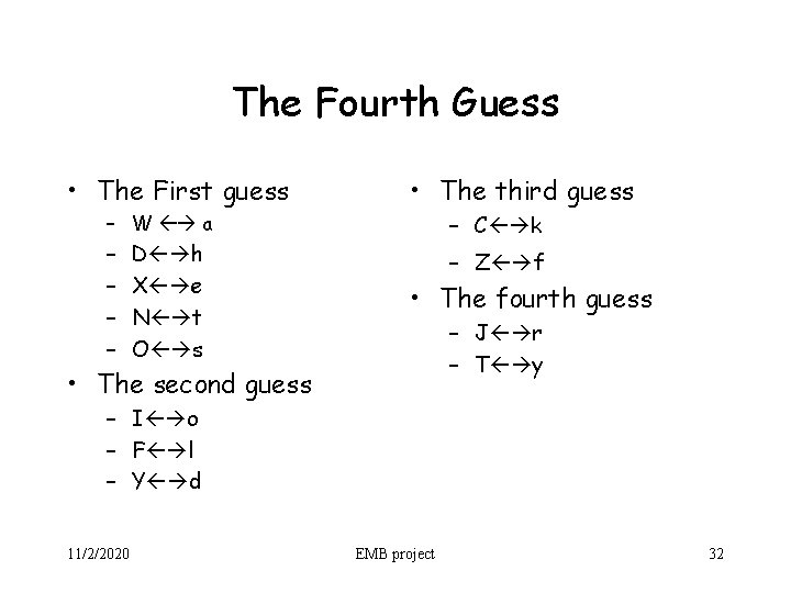 The Fourth Guess • The First guess – W a – – D h