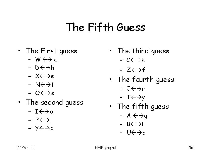 The Fifth Guess • The First guess – W a – – D h