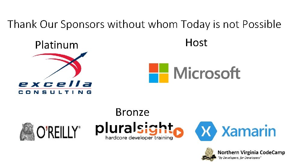 Thank Our Sponsors without whom Today is not Possible Host Platinum Bronze 