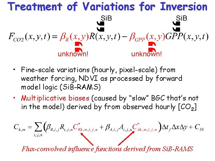 Treatment of Variations for Inversion unknown! Si. B unknown! • Fine-scale variations (hourly, pixel-scale)