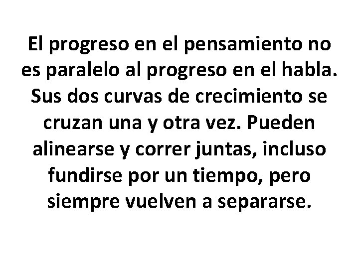 El progreso en el pensamiento no es paralelo al progreso en el habla. Sus