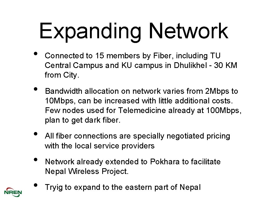 Expanding Network • • • Connected to 15 members by Fiber, including TU Central