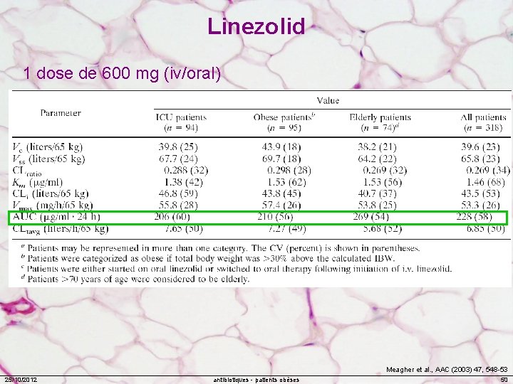 Linezolid 1 dose de 600 mg (iv/oral) Meagher et al. , AAC (2003) 47,