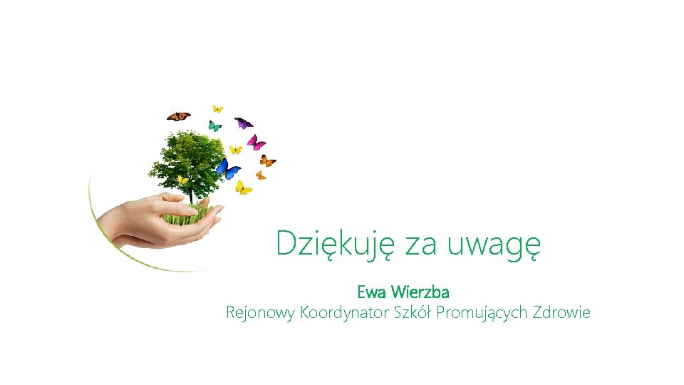 Dziękuję za uwagę Ewa Wierzba Rejonowy Koordynator Szkół Promujących Zdrowie 