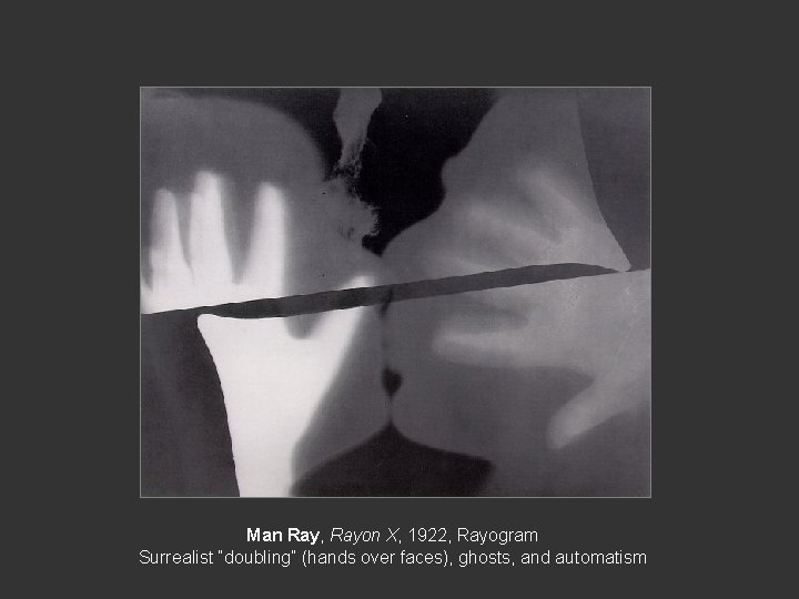Man Ray, Rayon X, 1922, Rayogram Surrealist “doubling” (hands over faces), ghosts, and automatism