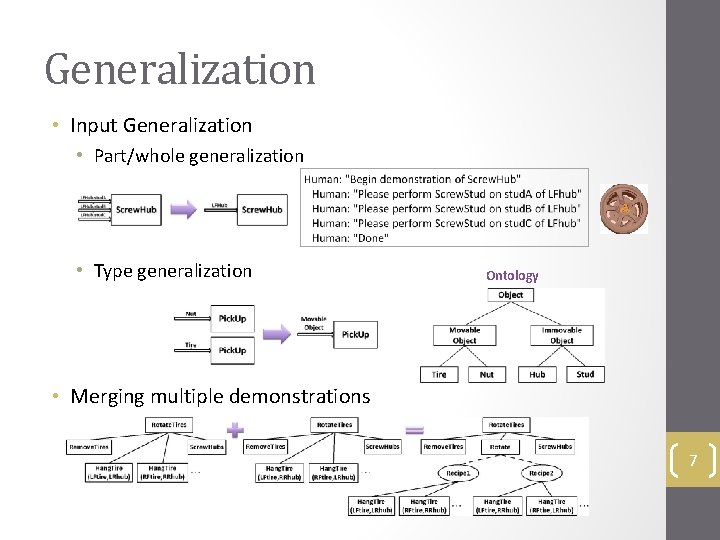 Generalization • Input Generalization • Part/whole generalization • Type generalization Ontology • Merging multiple