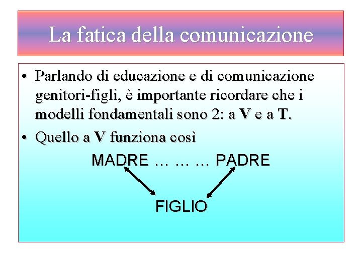 La fatica della comunicazione • Parlando di educazione e di comunicazione genitori-figli, è importante