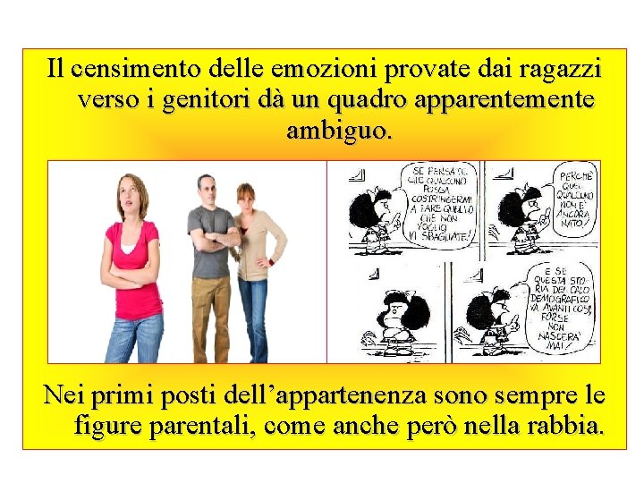 Il censimento delle emozioni provate dai ragazzi verso i genitori dà un quadro apparentemente