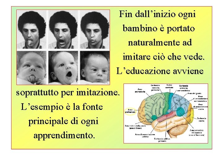 Fin dall’inizio ogni bambino è portato naturalmente ad imitare ciò che vede. L’educazione avviene