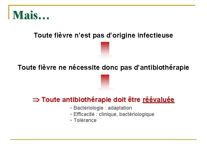 Mais… Toute fièvre n’est pas d’origine infectieuse Toute fièvre ne nécessite donc pas d’antibiothérapie