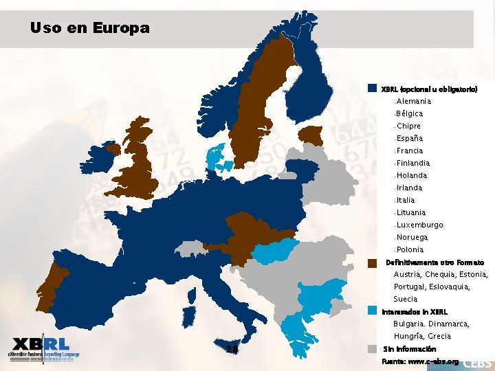 Uso en Europa XBRL (opcional u obligatorio) Alemania • Bélgica • Chipre • España