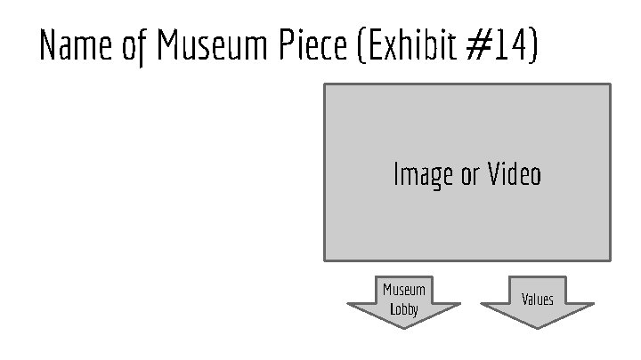 Name of Museum Piece (Exhibit #14) Image or Video Museum Lobby Values 