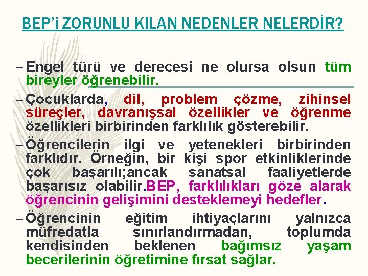 BEP’i ZORUNLU KILAN NEDENLER NELERDİR? – Engel türü ve derecesi ne olursa olsun tüm