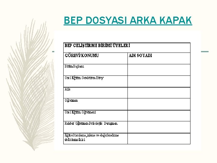 BEP DOSYASI ARKA KAPAK 